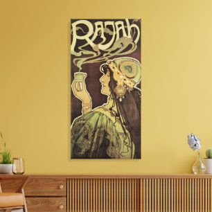Lienzo Café Rajah Art Nouveau Vintage, Mujer con Café