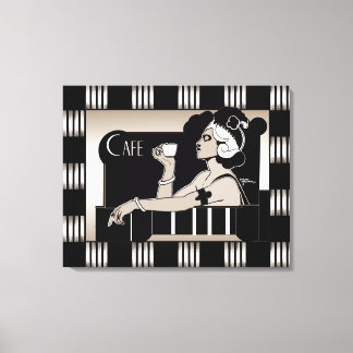 Lienzo Cafe Vintage Arte Deco Raya Negro Plata