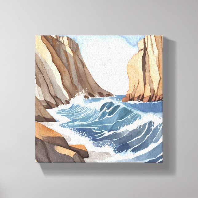 Lienzo Caída de las olas oceánicas | Acuarela de playa co (Anverso)