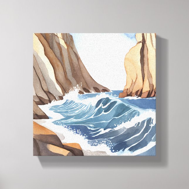 Lienzo Caída de las olas oceánicas | Acuarela de playa co (Anverso)
