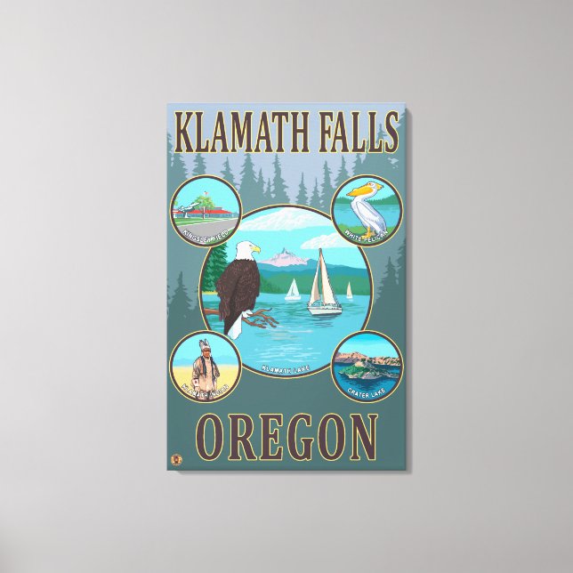 Lienzo Caídas de Klamath, afiche de viaje de OregonScenic (Anverso)
