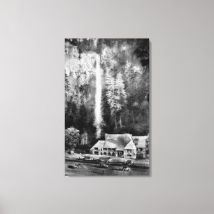 Lienzo Caídas de Multnomah y fotografía de la casa de