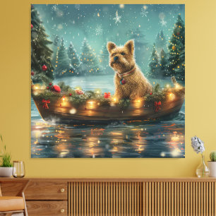 Lienzo Cairn Terrier Festivo Viaje de Navidad