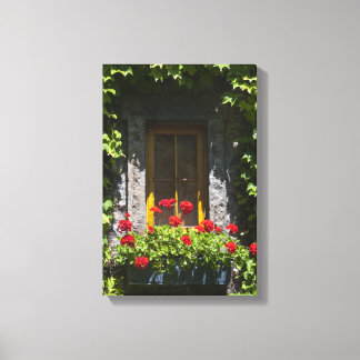 Lienzo Caja de la ventana Flores de geranio rojo