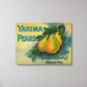 Lienzo Cajón LabelToppenish, WA de las peras de Yakima