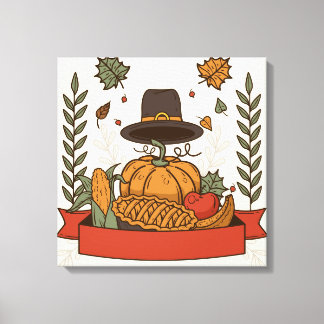 Lienzo Calabaza de Acción de Gracias y otoño