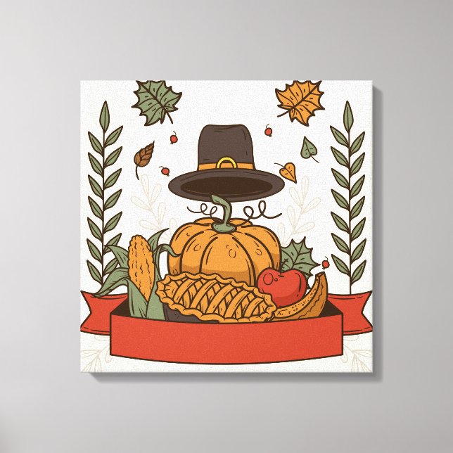 Lienzo Calabaza de Acción de Gracias y otoño (Anverso)