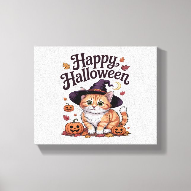 Lienzo Calabaza de gato Feliz Halloween (Anverso)