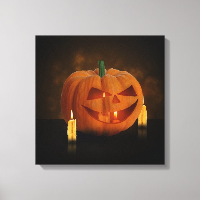 Lienzo Calabaza de Halloween con velas (Anverso)
