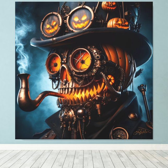 Lienzo Calabaza de Halloween Steampunk Gótico (Insitu (piso de madera))