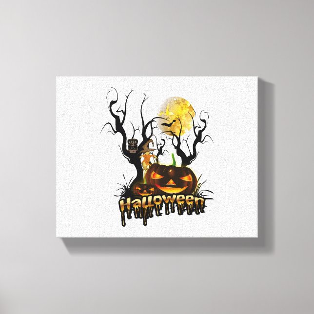Lienzo Calabaza divertida de Halloween con búho (Anverso)