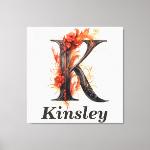 Lienzo Calabaza Halloween Letra K Monograma floral