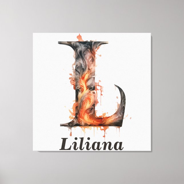 Lienzo Calabaza Halloween Letra L Monograma Floral (Anverso)