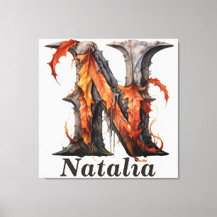 Lienzo Calabaza Halloween Letra N Monograma floral