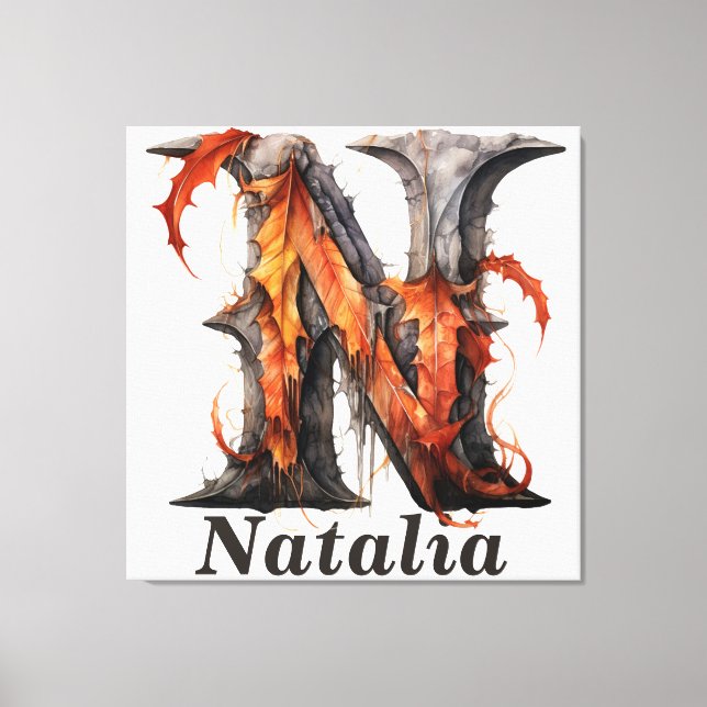 Lienzo Calabaza Halloween Letra N Monograma floral (Anverso)