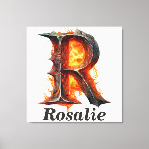 Lienzo Calabaza Halloween Letra R Monograma Floral