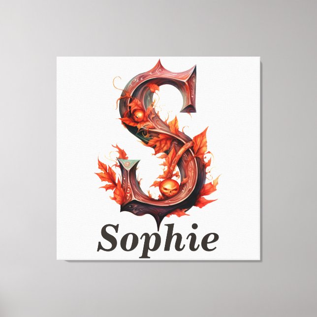 Lienzo Calabaza Halloween Letra S Monograma floral (Anverso)