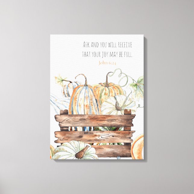 Lienzo Calabazas de otoño con verso bíblico (Anverso)