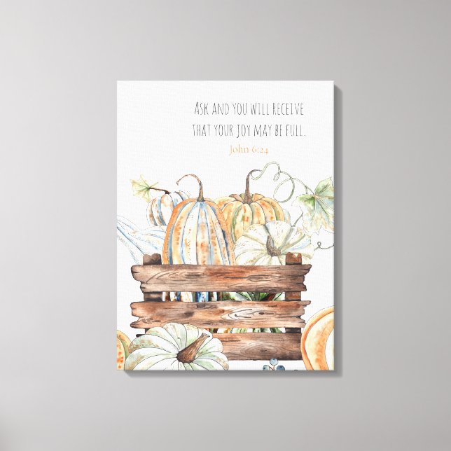 Lienzo Calabazas de otoño con verso bíblico (Anverso)