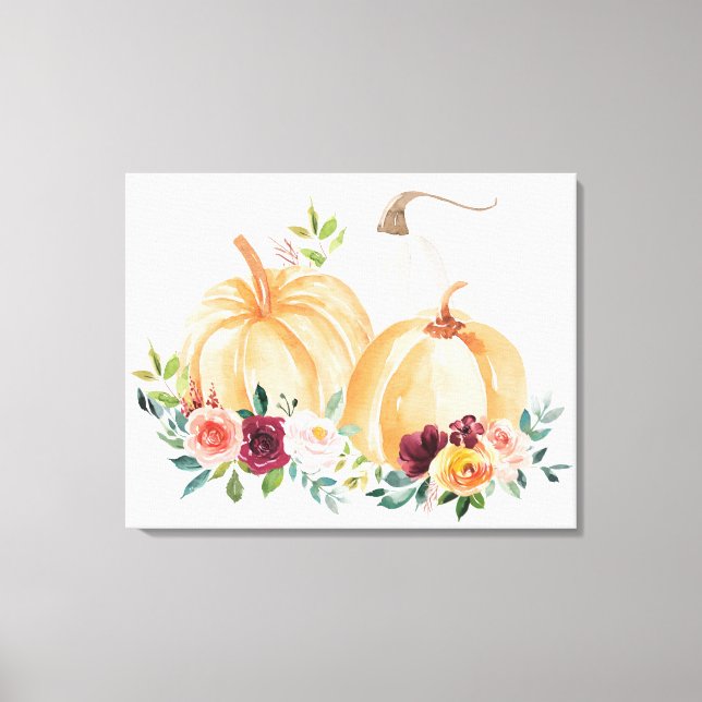 Lienzo Calabazas de Otoño y Flores Boho en Acuarela (Anverso)