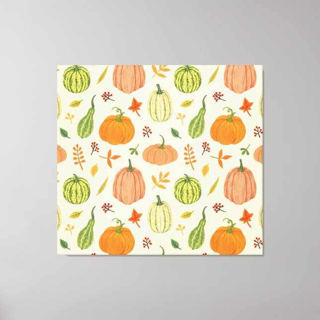 Lienzo Calabazas verdes y naranjas, patrón sin fisuras. (Anverso)