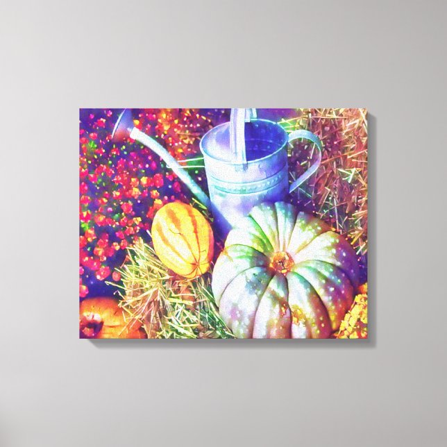 Lienzo Calabazas Y Flores De Caída Rústica (Anverso)