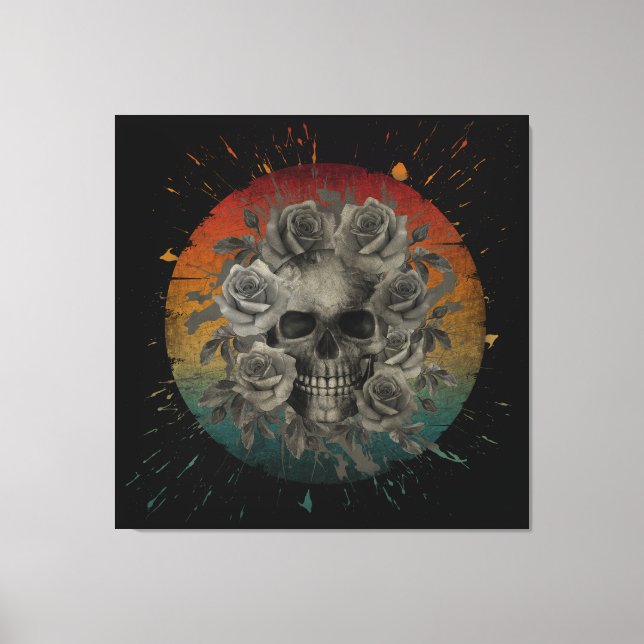 LIENZO CALAVERA ANTIGUA Y FLORES NEGRO Y BLANCO (Anverso)