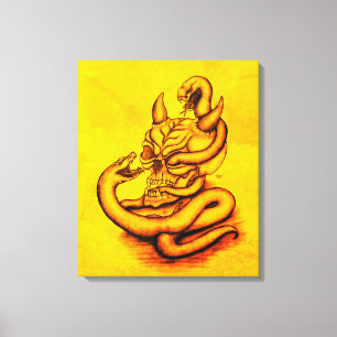 Lienzo Calavera - Cabeza de diablo con serpiente