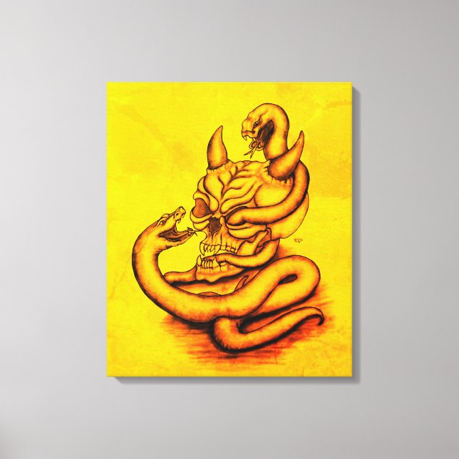 Lienzo Calavera - Cabeza de diablo con serpiente (Anverso)