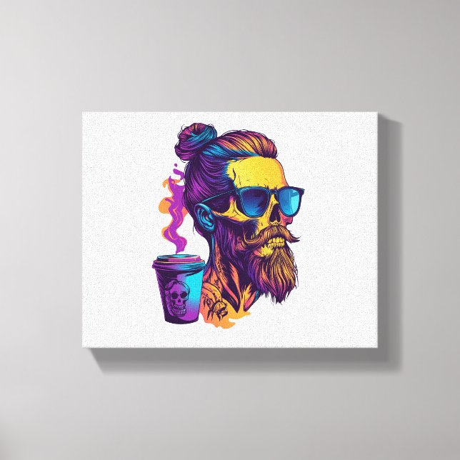 Lienzo Calavera Caffeinada - Funny Barista Skeleton (Anverso)
