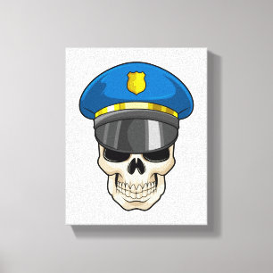 Lienzo Calavera como oficial de policía con gorra de poli