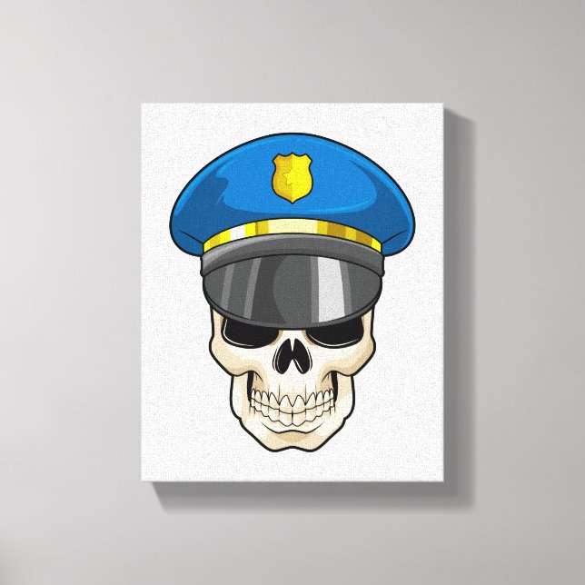 Lienzo Calavera como oficial de policía con gorra de poli (Anverso)