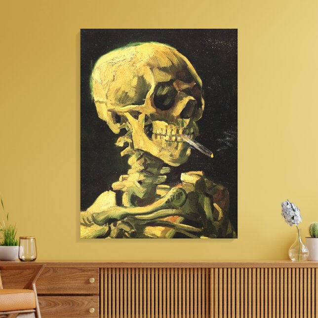 Lienzo Calavera con cigarrillo en llamas por Vincent van  (Insitu (Sala de estar))