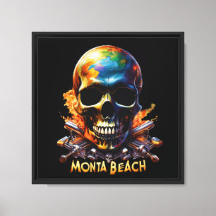 Lienzo Calavera con mapa mundial y armas