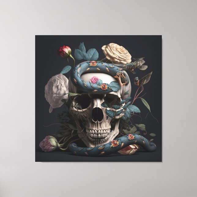 Lienzo Calavera con serpiente y Rosas (Anverso)