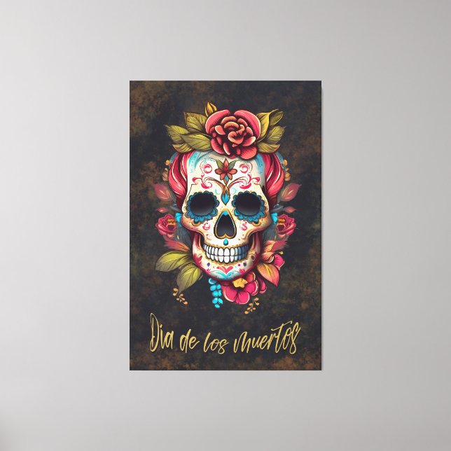 Lienzo Calavera de azúcar floral Día de los Muertos Españ (Anverso)