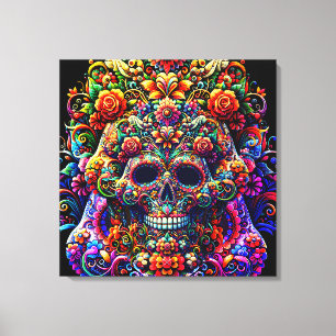 Lienzo Calavera de azúcar super floral vibrante