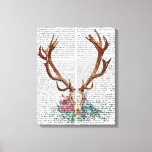 Lienzo Calavera de ciervo con flores