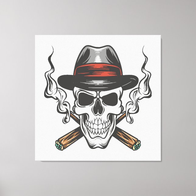 Lienzo Calavera de gangster con gorra de fedora (Anverso)