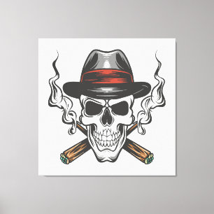 Lienzo Calavera de gánster con sombrero fedora