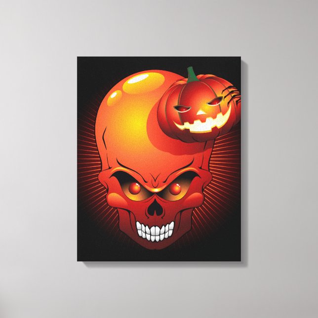 Lienzo Calavera de Halloween y calabaza (Anverso)