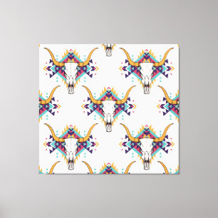 Lienzo Calavera de toros tribales: Boho Seamless