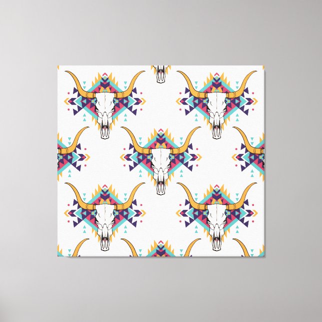 Lienzo Calavera de toros tribales: Boho Seamless (Anverso)