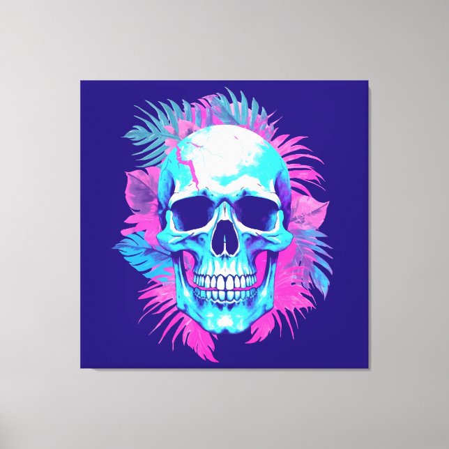 Lienzo Calavera Floral al Estilo Vaporwave (Anverso)