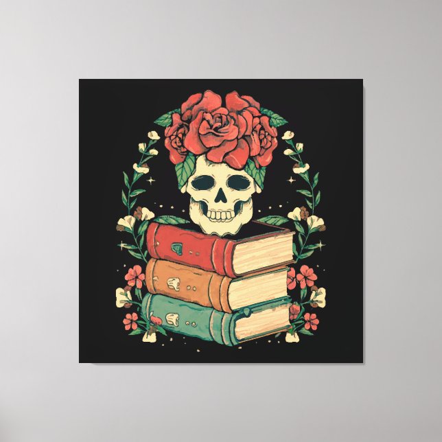 Lienzo Calavera Floral en tus Libros (Anverso)