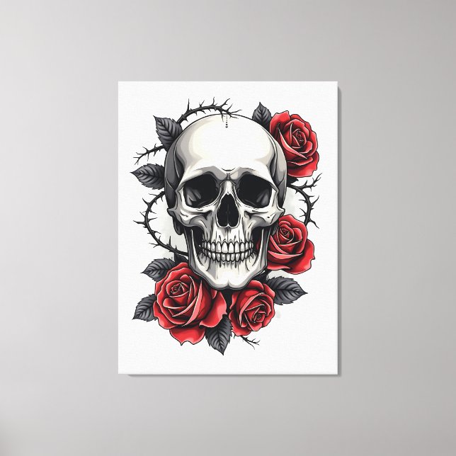 Lienzo Calavera floral gótica (Anverso)