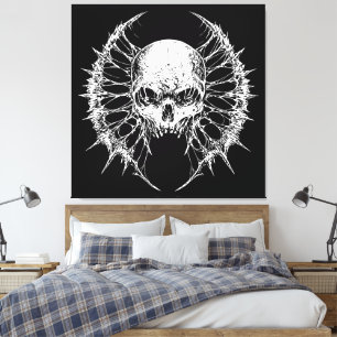 Lienzo Calavera gótica con alas por red