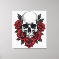 Calavera gótica y rosa rojo oscuro