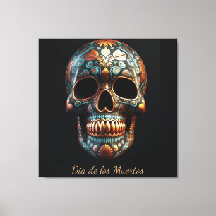 Lienzo Calavera personalizada turquesa dorada del Día de 