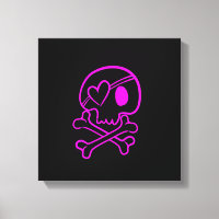 Calavera rosa caliente y huesos cruzados en negro